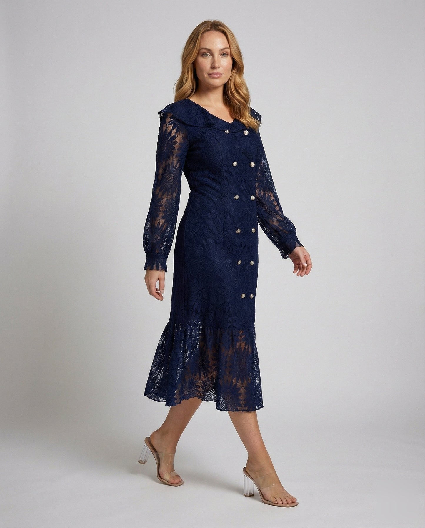 Damen Midikleid Bestickte Spitzenärmel - Norvielle