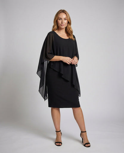 Damen Midikleid Chiffon-Cape Fließend Schwarz - Norvielle