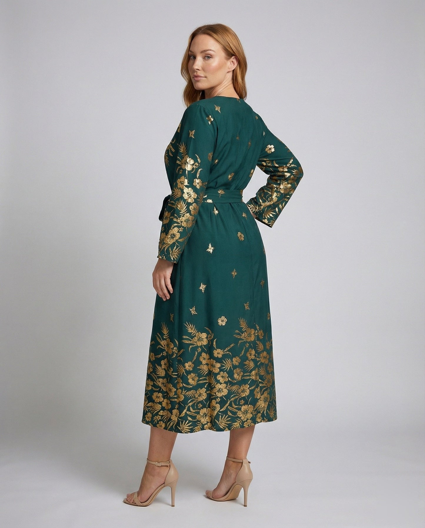 Damen Midikleid Floralmuster Gürtel - Norvielle