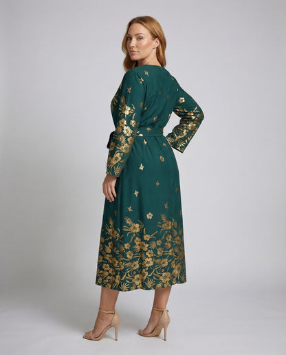 Damen Midikleid Floralmuster Gürtel - Norvielle