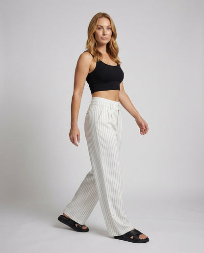 Damen Nadelstreifen Bundfaltenhose Weites Bein - Norvielle