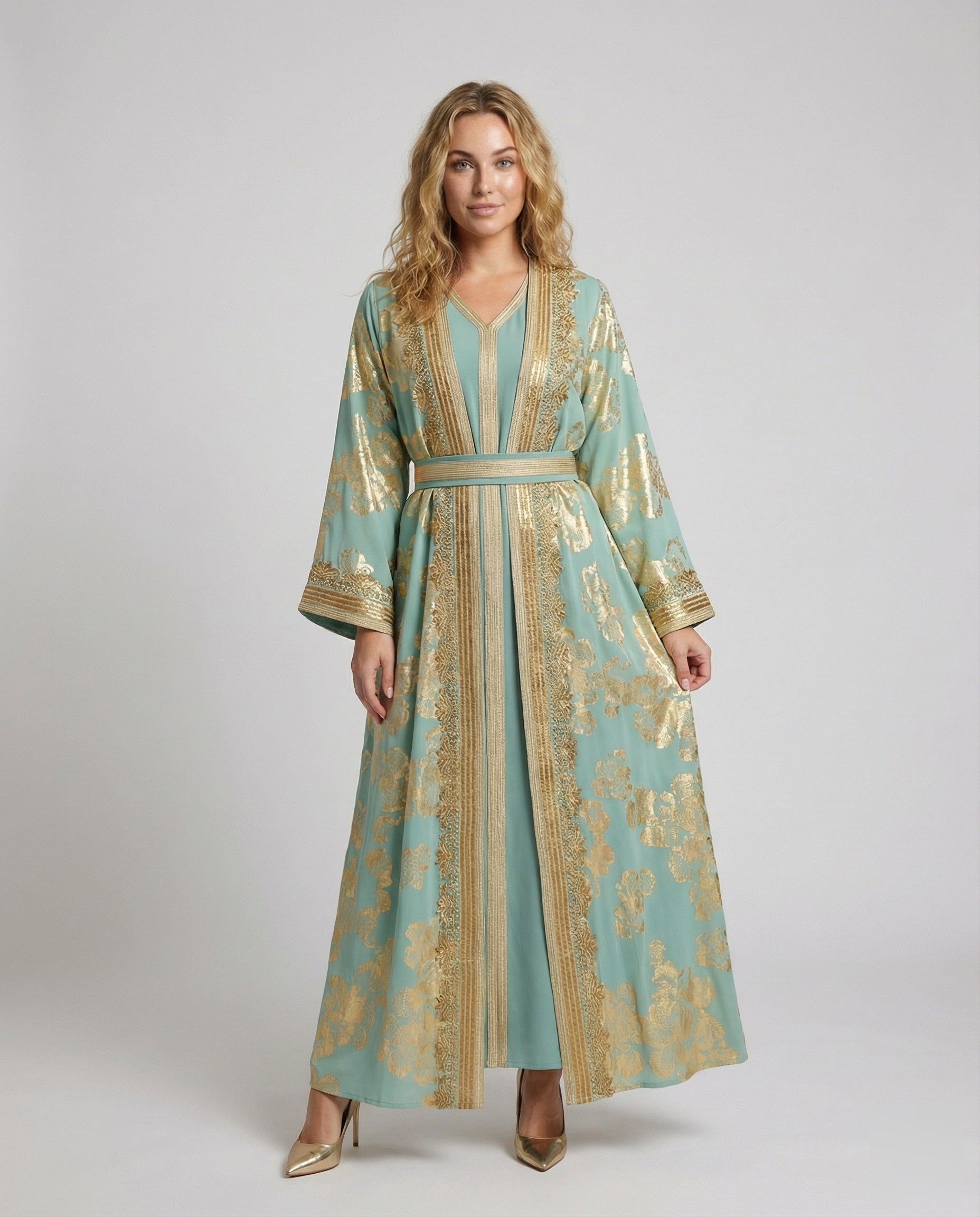 Damen Gala-Kaftan Goldspitzen-Borte Schwarz - Norvielle