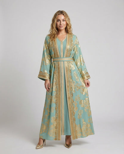 Damen Gala-Kaftan Goldspitzen-Borte Schwarz - Norvielle