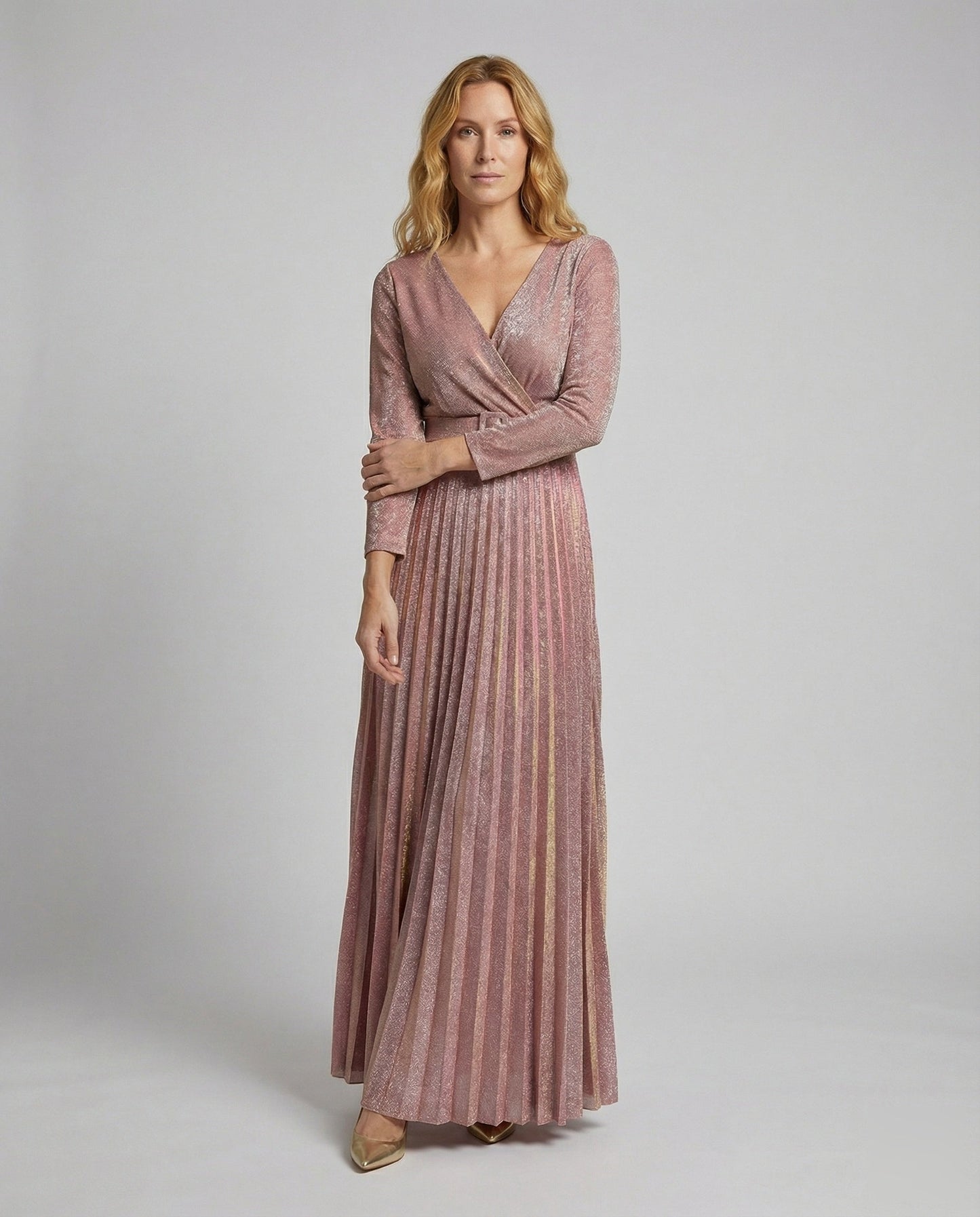 Damen Abendkleid Plissiert Metallic-Farbe - Norvielle