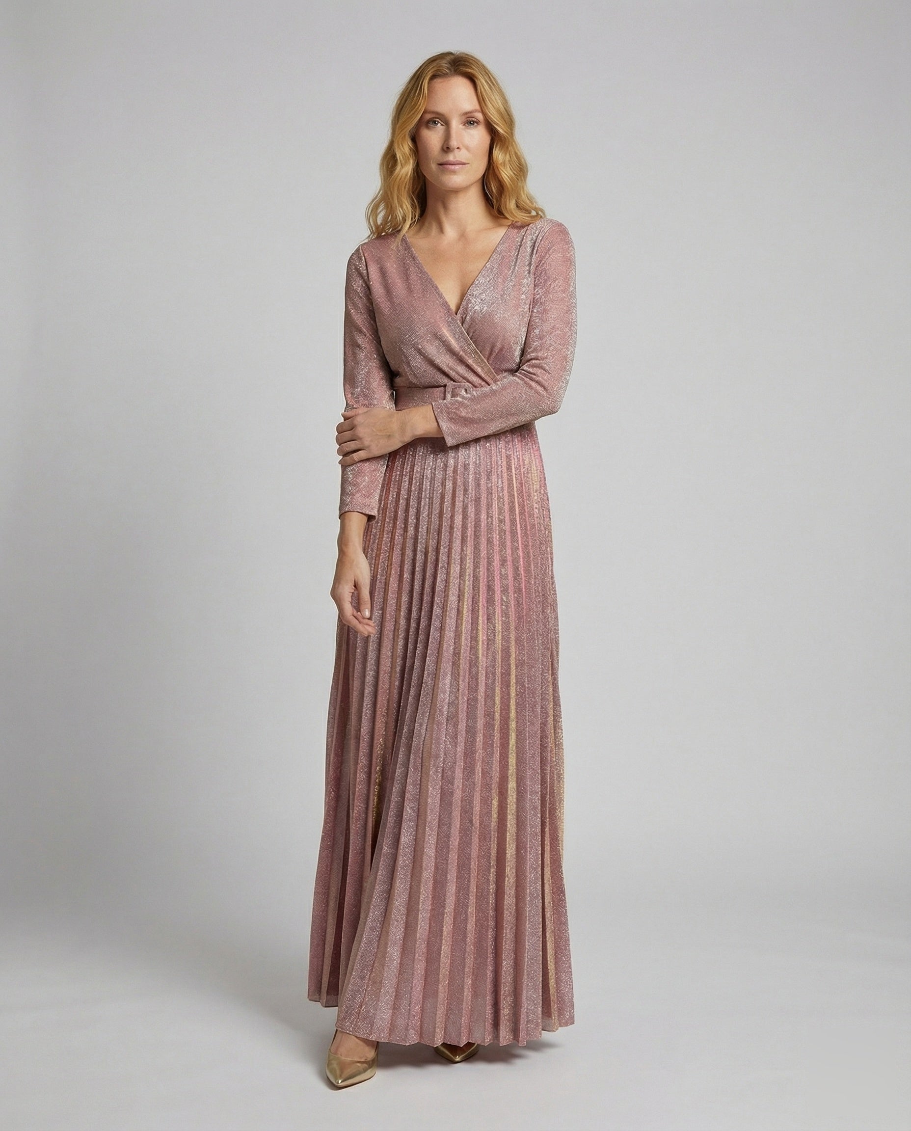 Damen Abendkleid Plissiert Metallic-Farbe - Norvielle