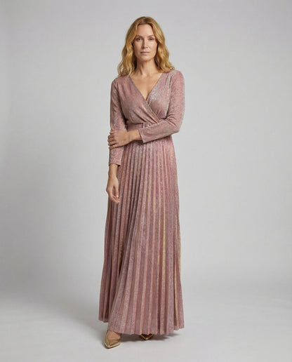 Damen Abendkleid Plissiert Metallic-Farbe - Norvielle