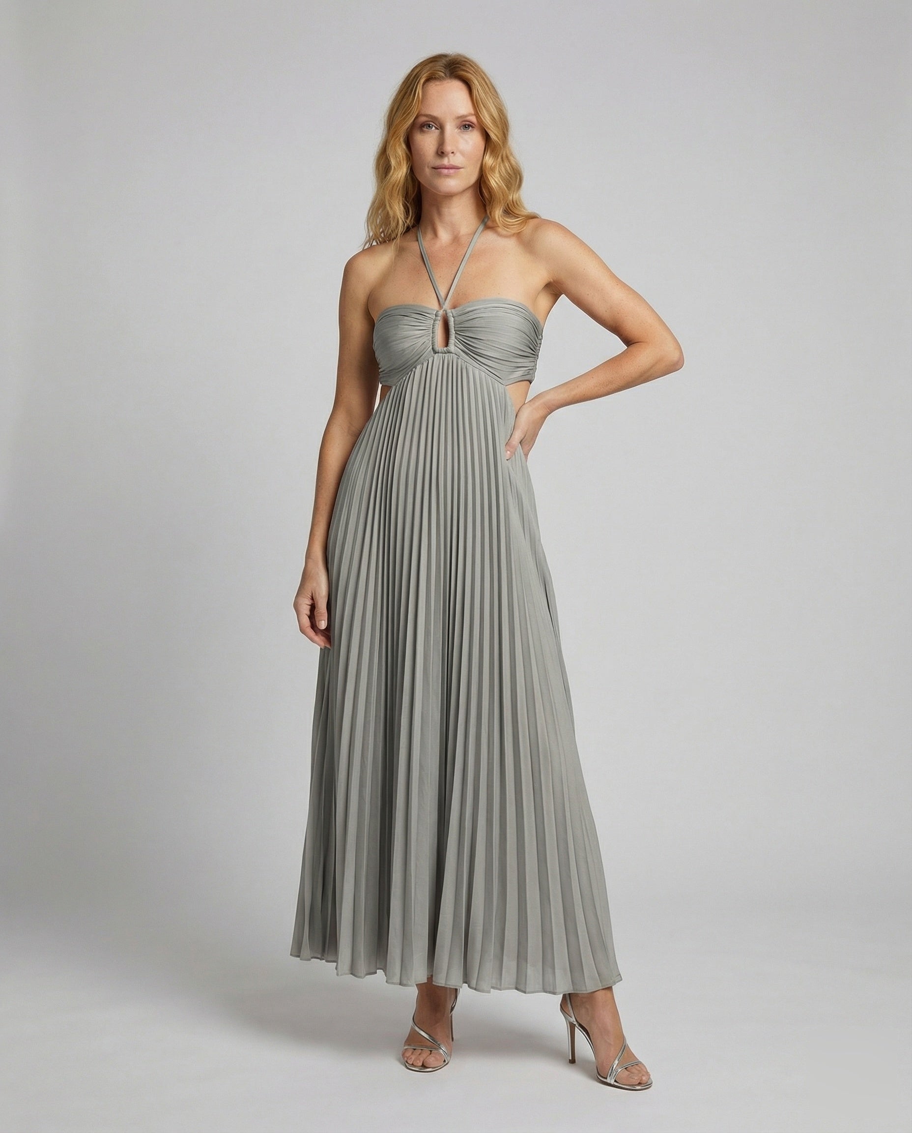 Damen Maxikleid Plissiert Bodenlang Cut-outs - Norvielle