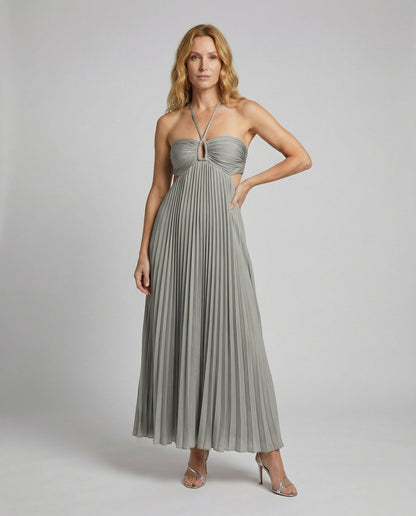 Damen Maxikleid Plissiert Bodenlang Cut-outs - Norvielle