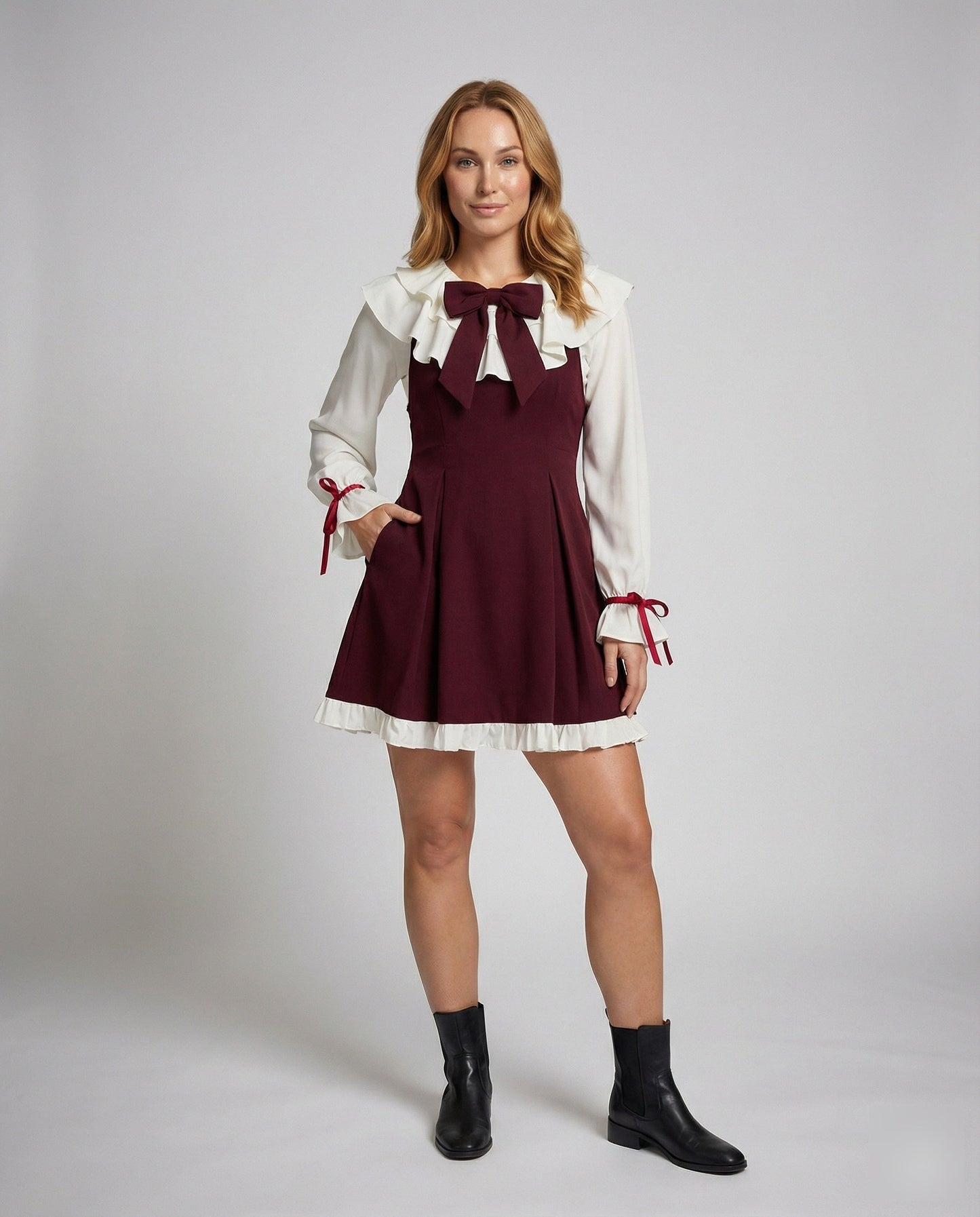 Damen Minikleid Romantisch Volantkragen - Norvielle