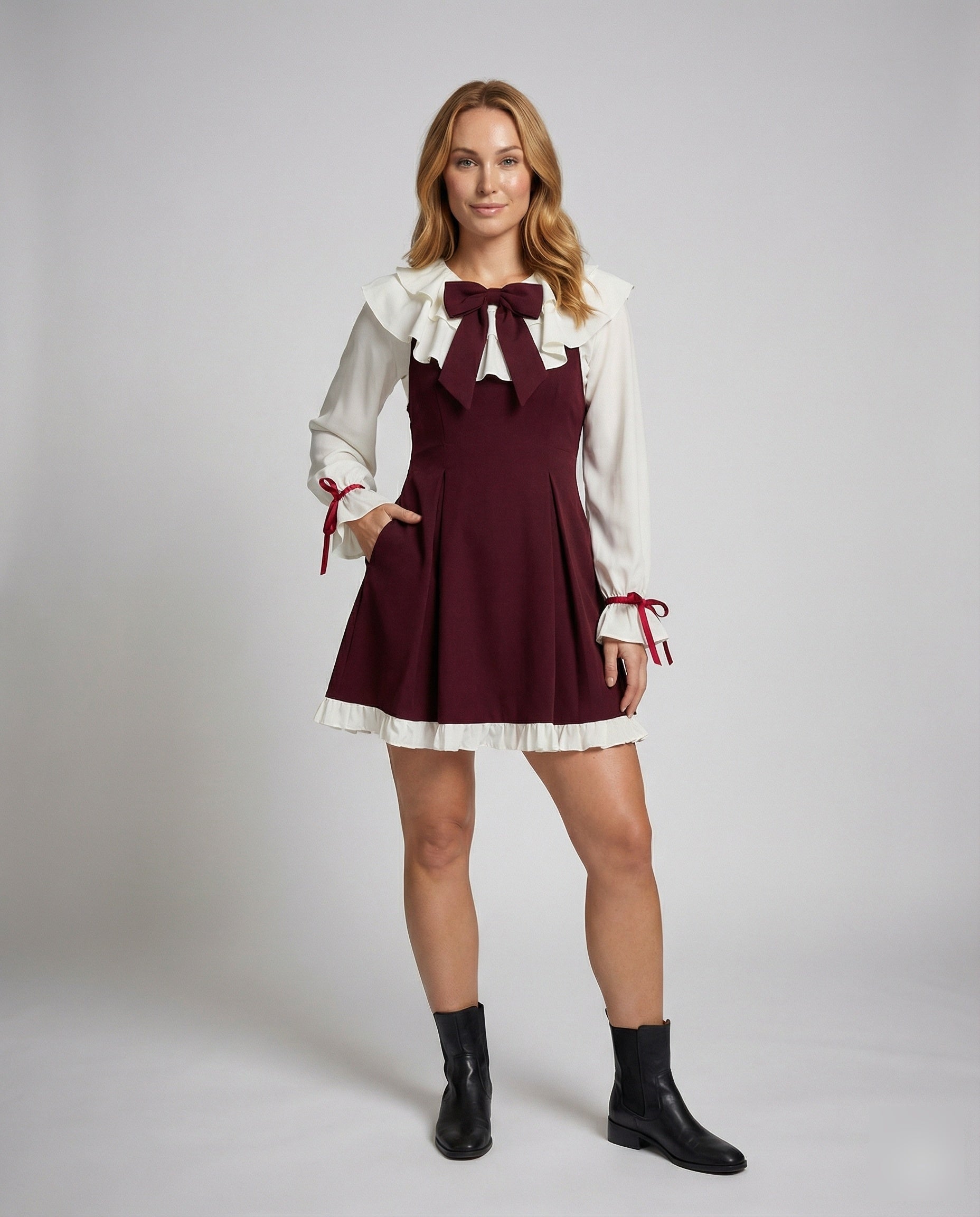 Damen Minikleid Romantisch Volantkragen - Norvielle