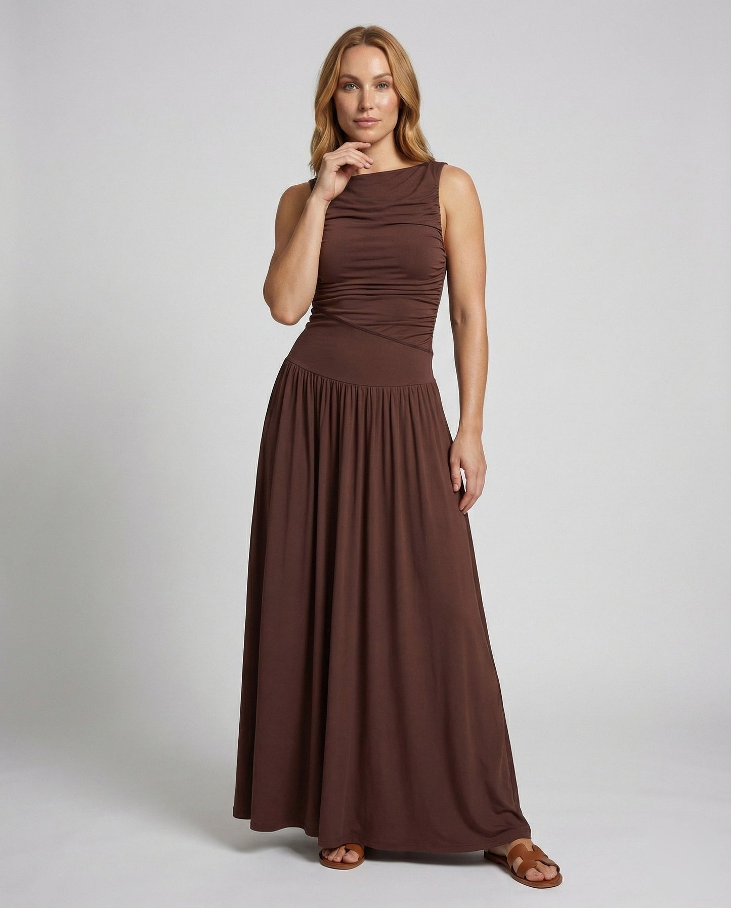 Damen Maxikleid Säulenform Asymmetrisch Raffung - Norvielle