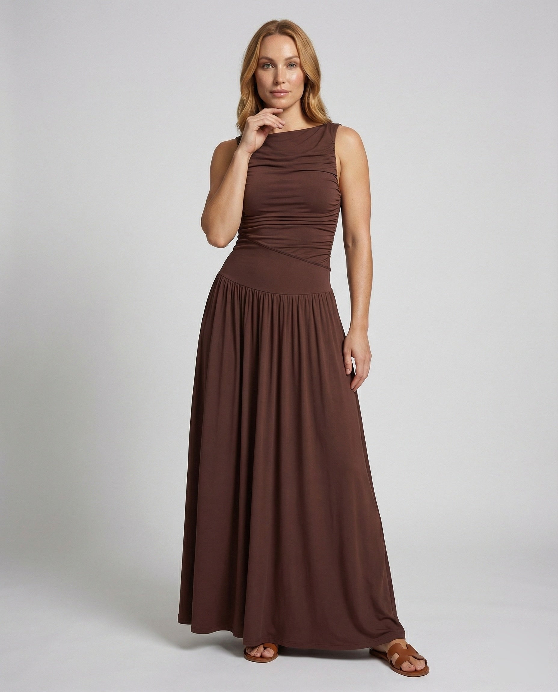 Damen Maxikleid Säulenform Asymmetrisch Raffung - Norvielle