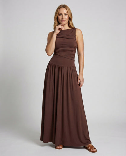Damen Maxikleid Säulenform Asymmetrisch Raffung - Norvielle