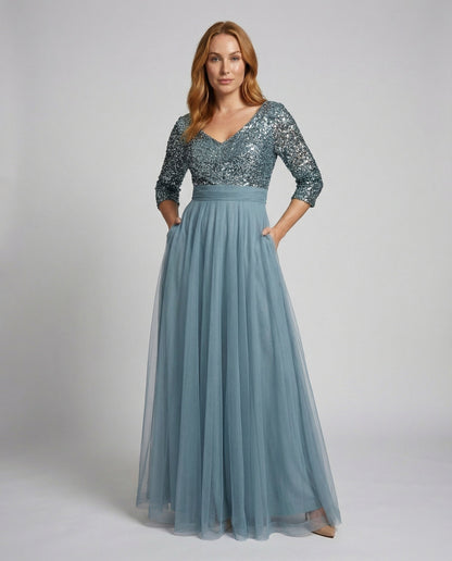 Damen Abendkleid Tüllrock Schillernd Schwarz - Norvielle