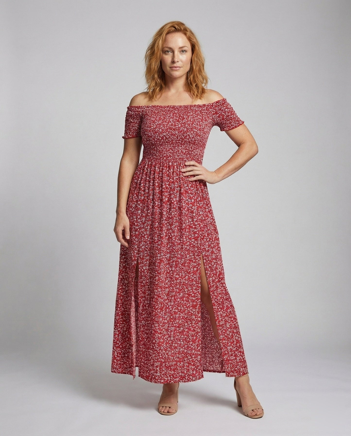 Damen Maxikleid Schulterfrei Smock-Oberteil - Norvielle