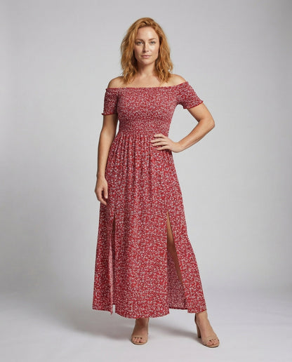 Damen Maxikleid Schulterfrei Smock-Oberteil - Norvielle