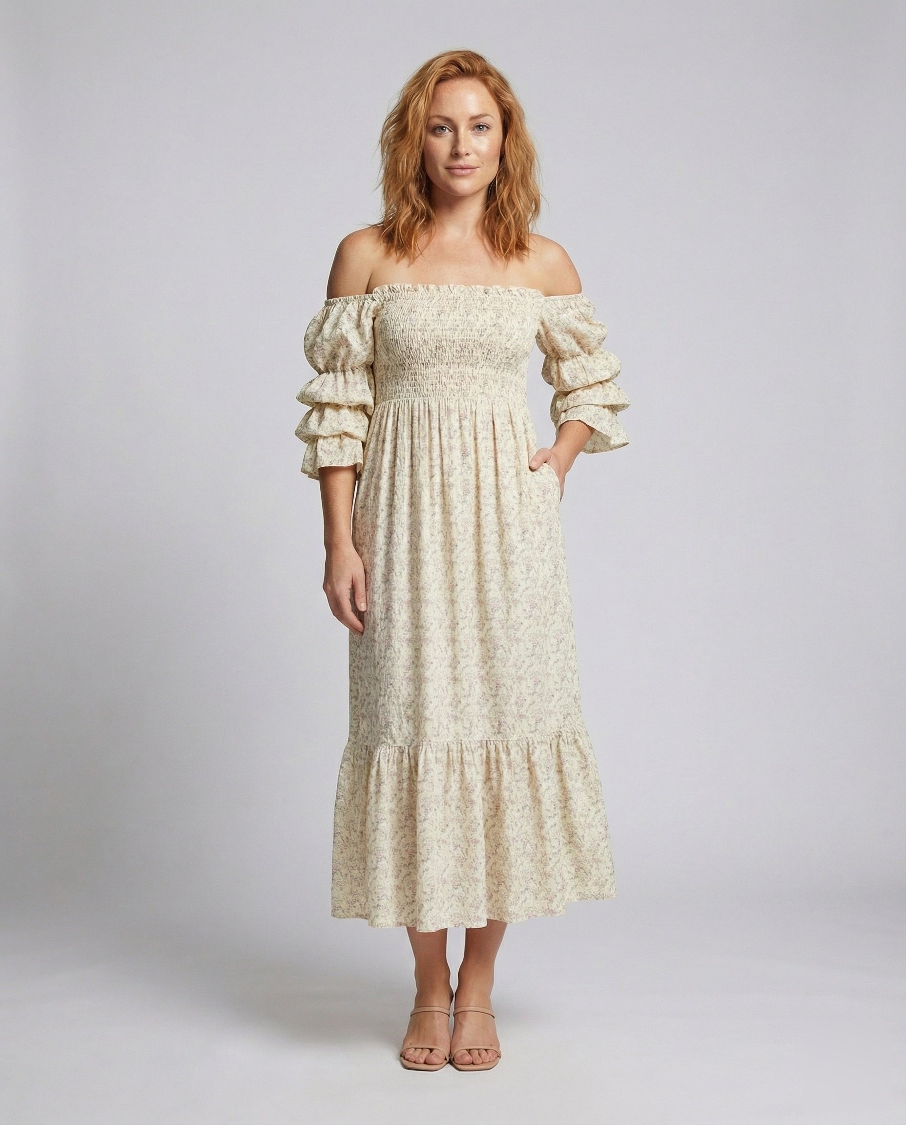 Damen Maxikleid Schulterfrei Stufenvolant - Norvielle
