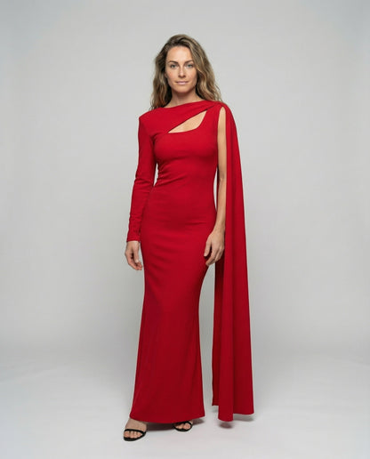 Damen Maxikleid mit Schultercape und Skulptur-Detail - Norvielle