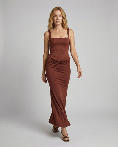 Damen Maxikleid Tailliert Hüftdrapierung - Norvielle