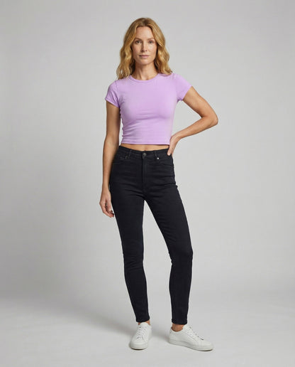 Damen Crop- Kurzarm Baumwolle Weiß - Norvielle
