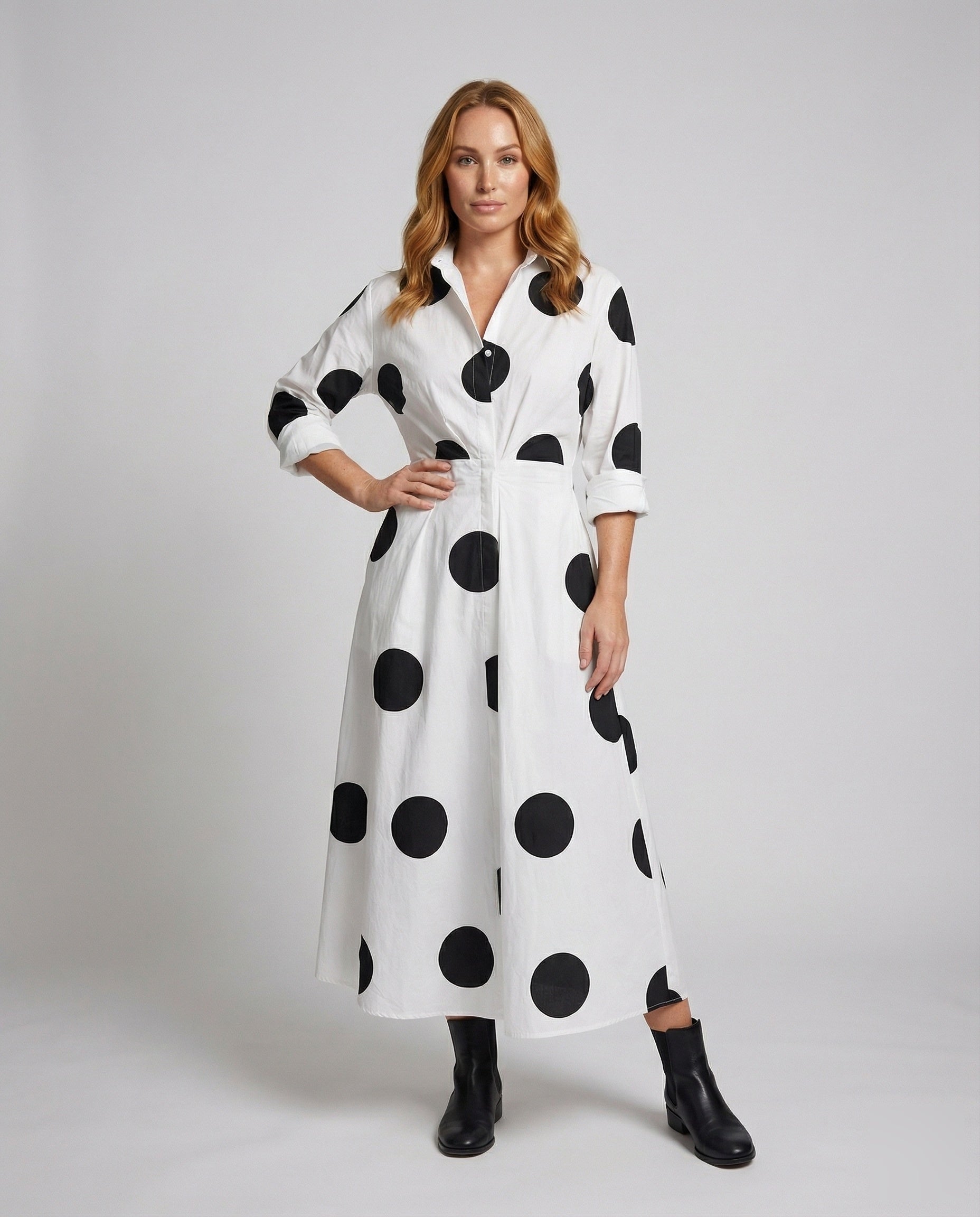 Damen Hemdblusenkleid Tailliert Tellerrock - Norvielle