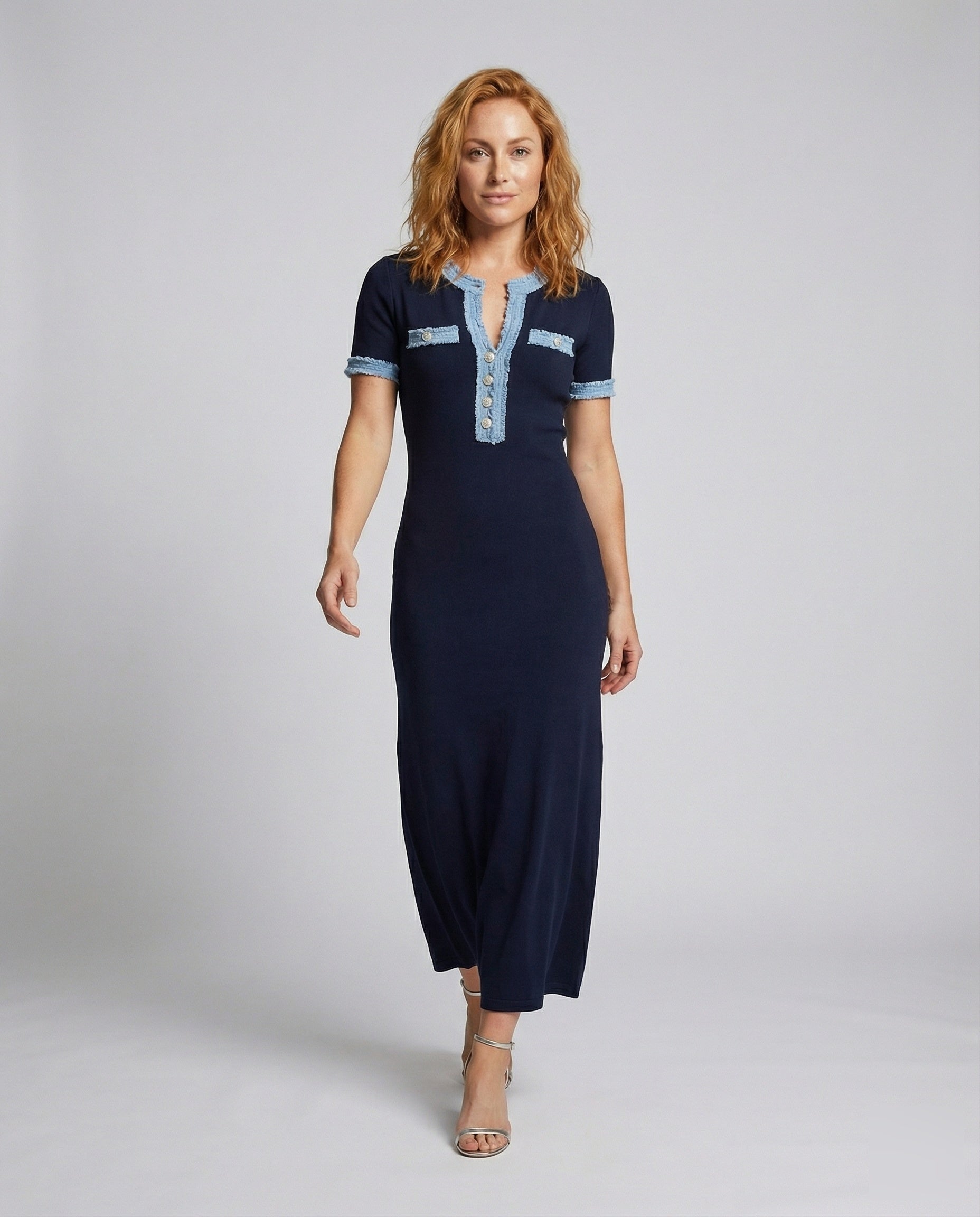 Damen Maxikleid Stretchstrick Tailliert Schwarz - Norvielle