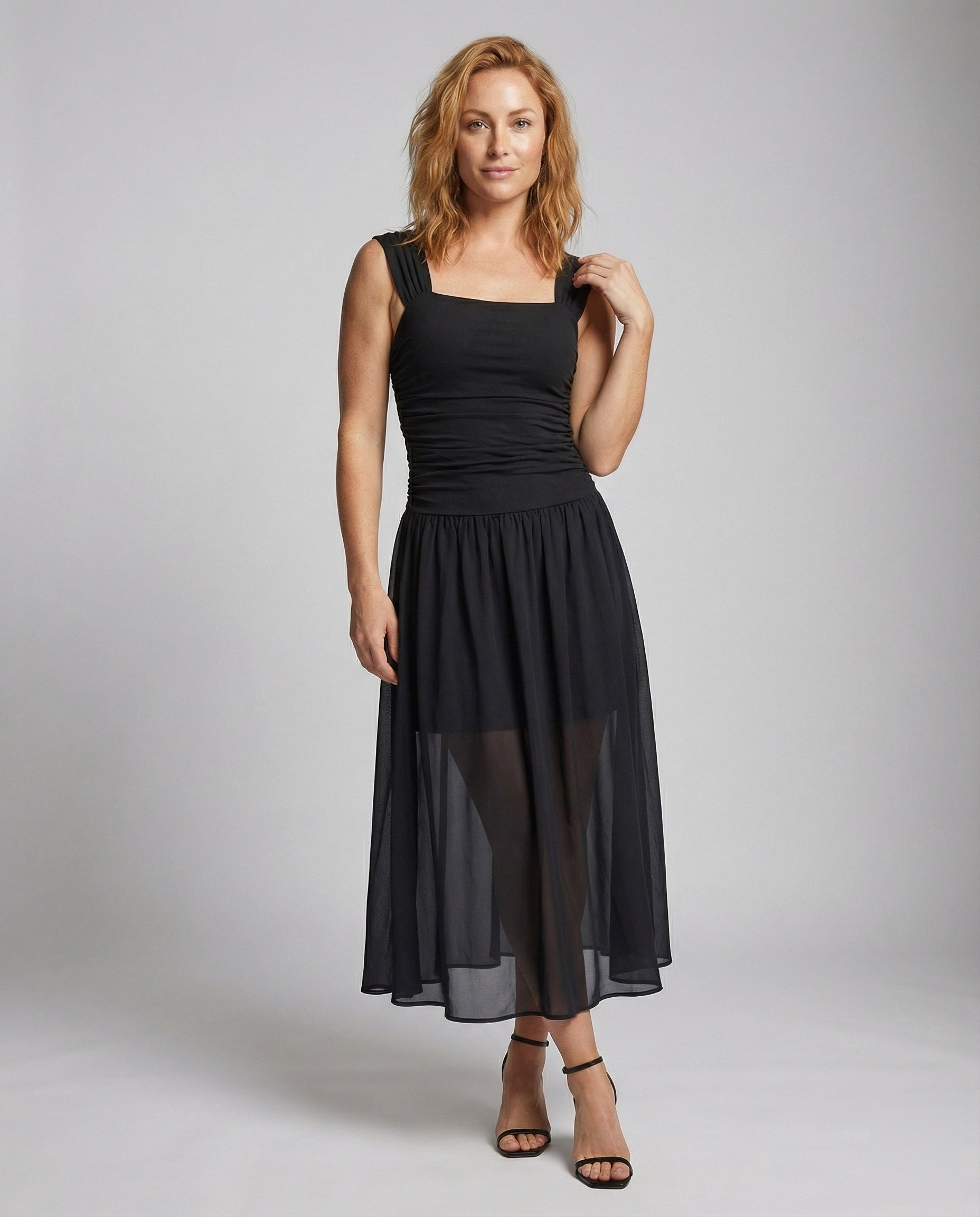 Damen Maxikleid Tailliert Chiffon Überrock - Norvielle