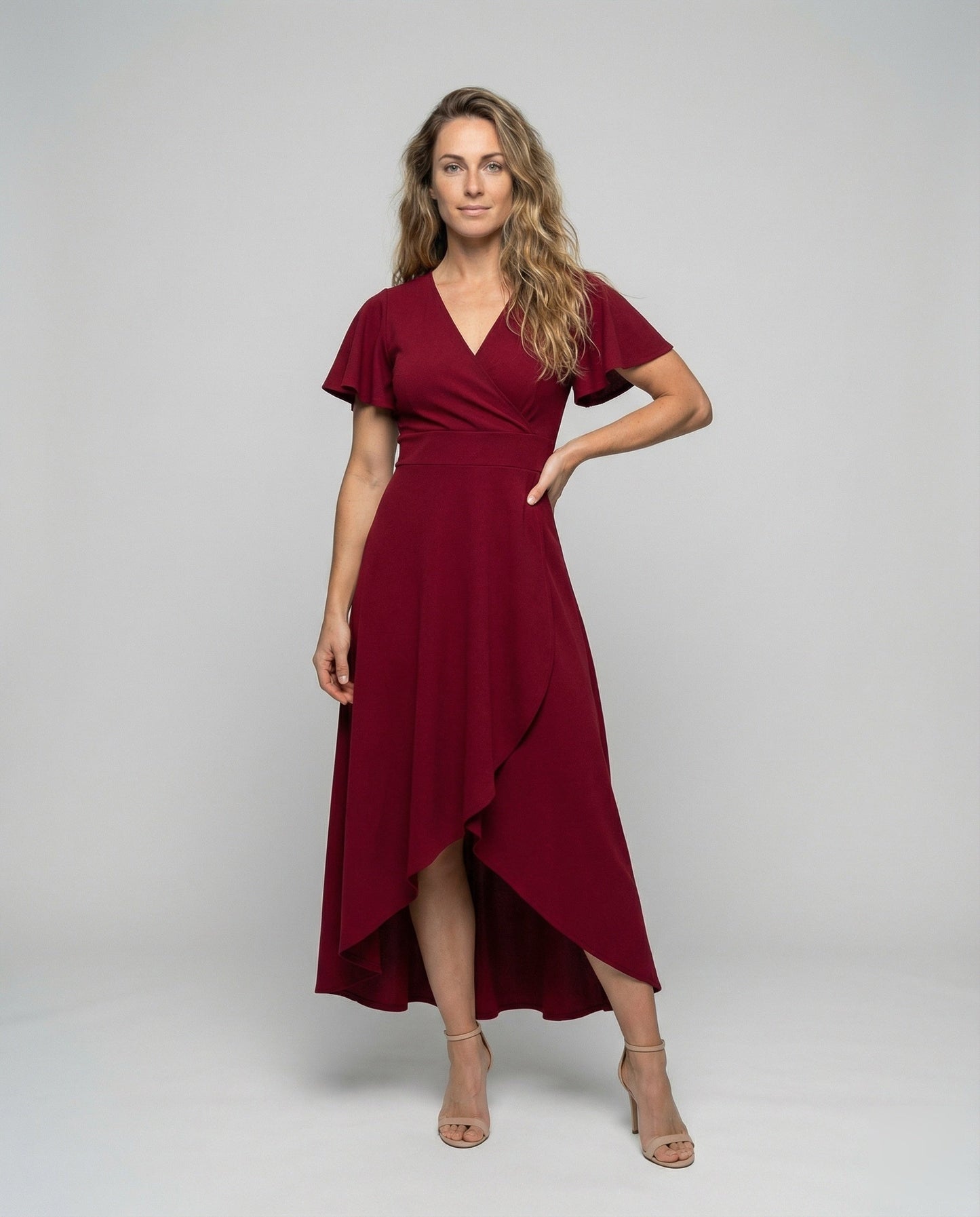 Damen Midikleid V-Ausschnitt Volant Blumenmuster Rosa - Norvielle