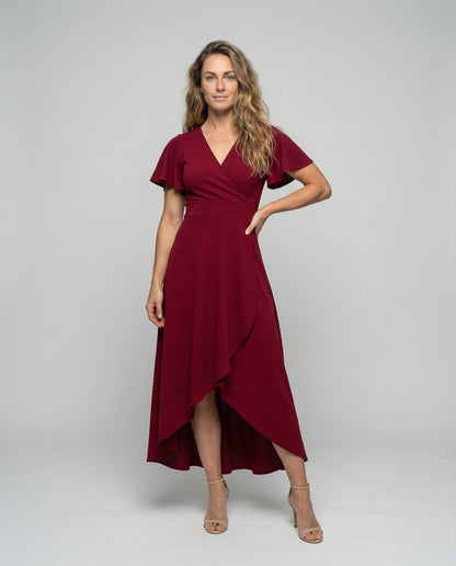 Damen Midikleid V-Ausschnitt Volant Blumenmuster Rosa - Norvielle