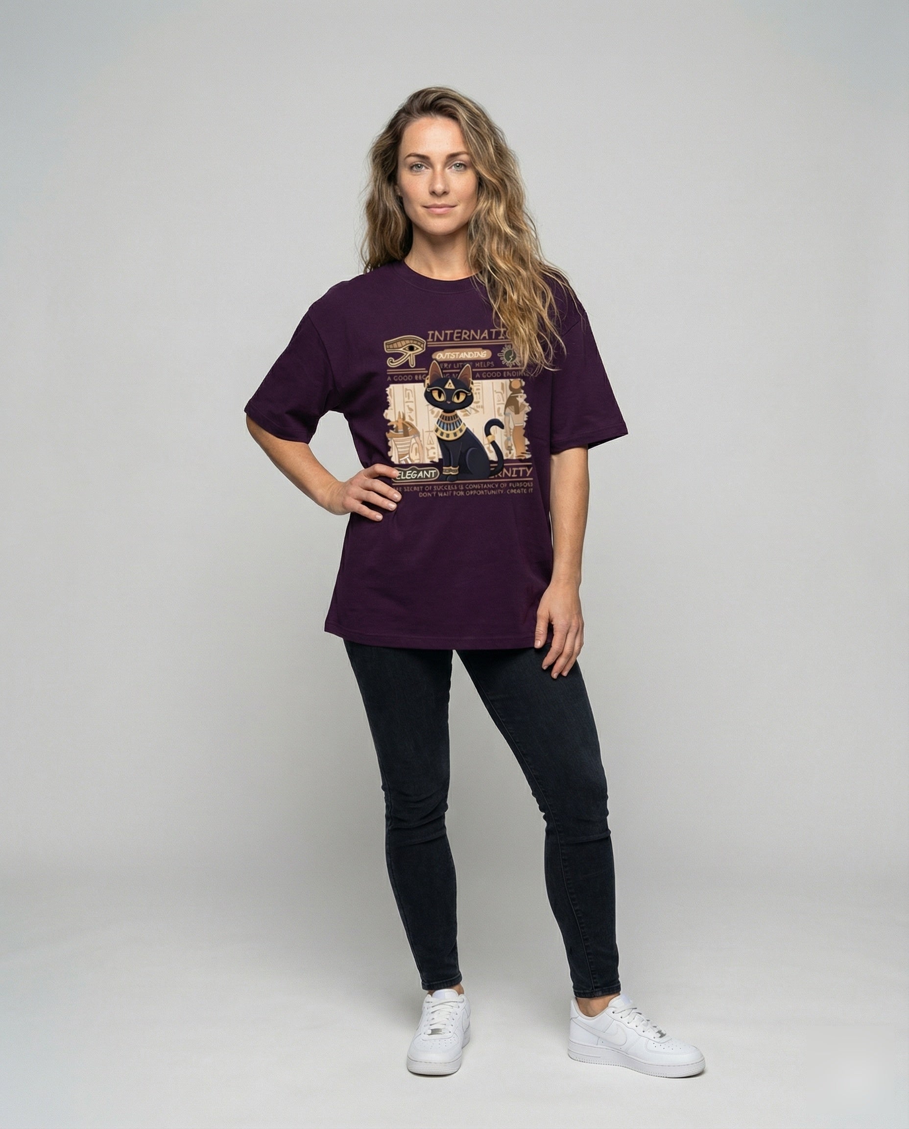 Damen Baumwollshirt Ägyptische Katzen Motiv - Norvielle
