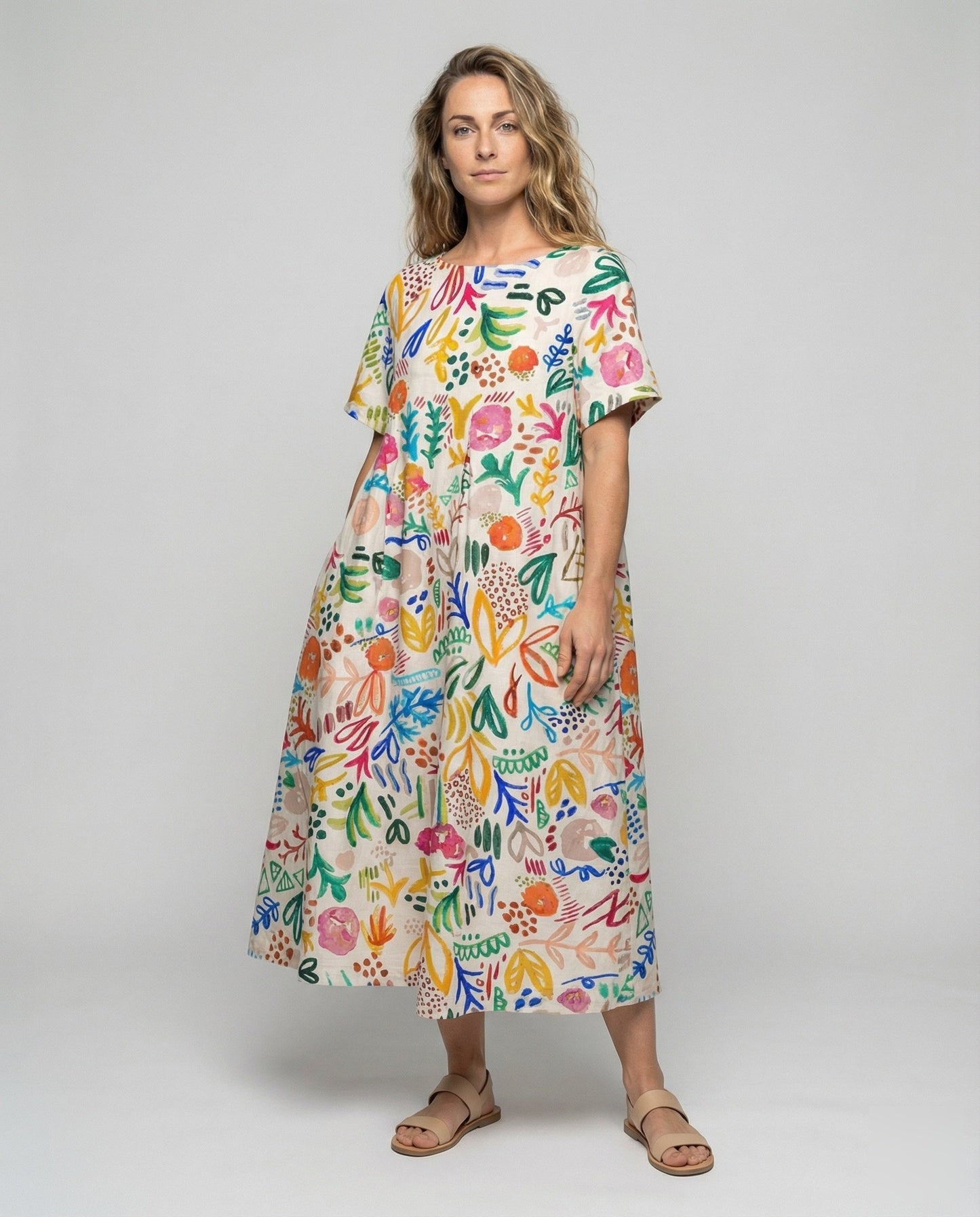 Damen A-Linien-Kleid Baumwolle Leinen Weit - Norvielle