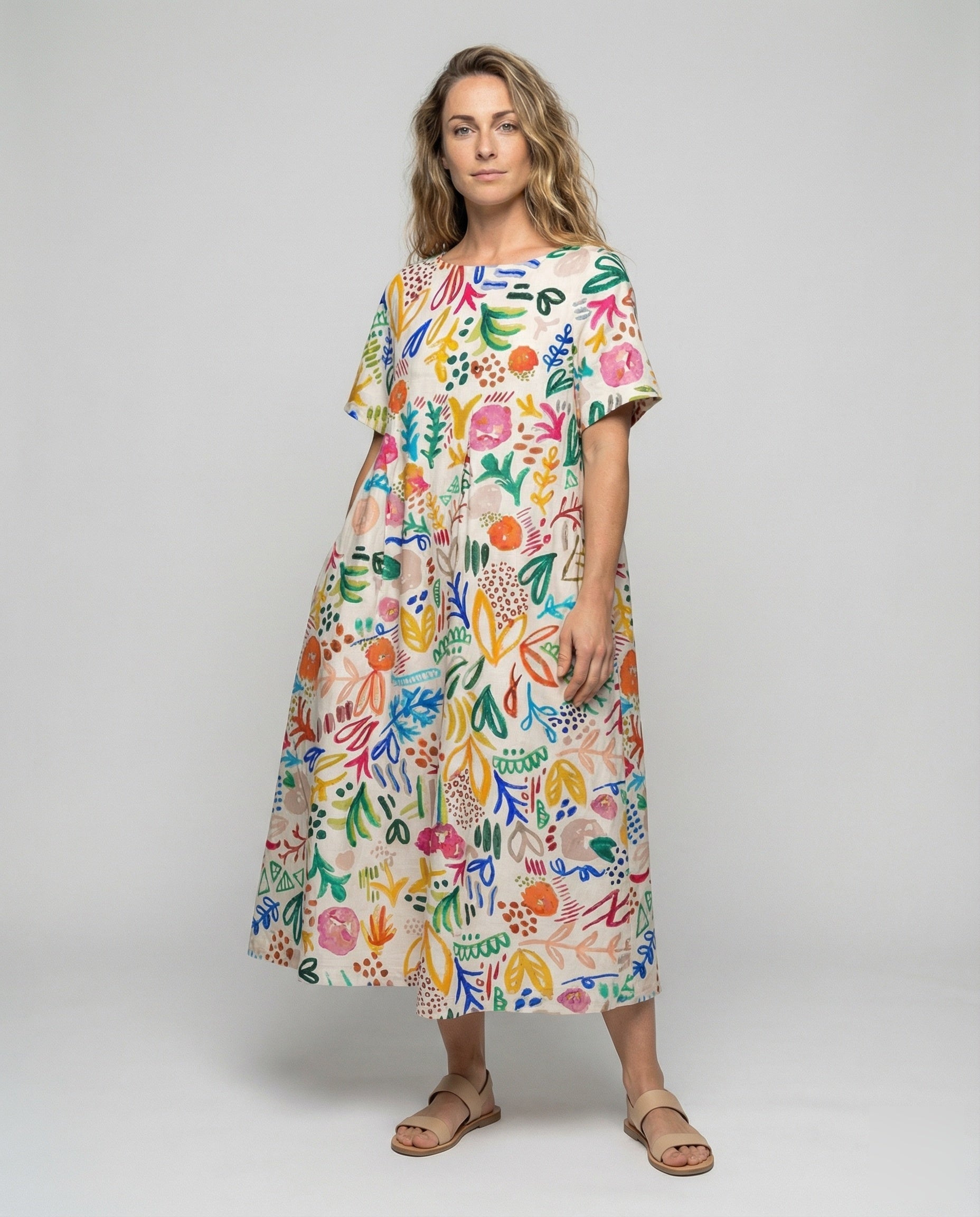 Damen A-Linien-Kleid Baumwolle Leinen Weit - Norvielle