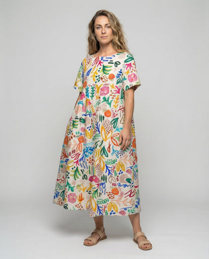 Damen A-Linien-Kleid Baumwolle Leinen Weit - Norvielle