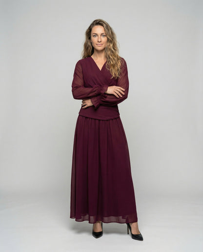 Damen Maxikleid Wickelkleid mit Volant Manschette - Norvielle