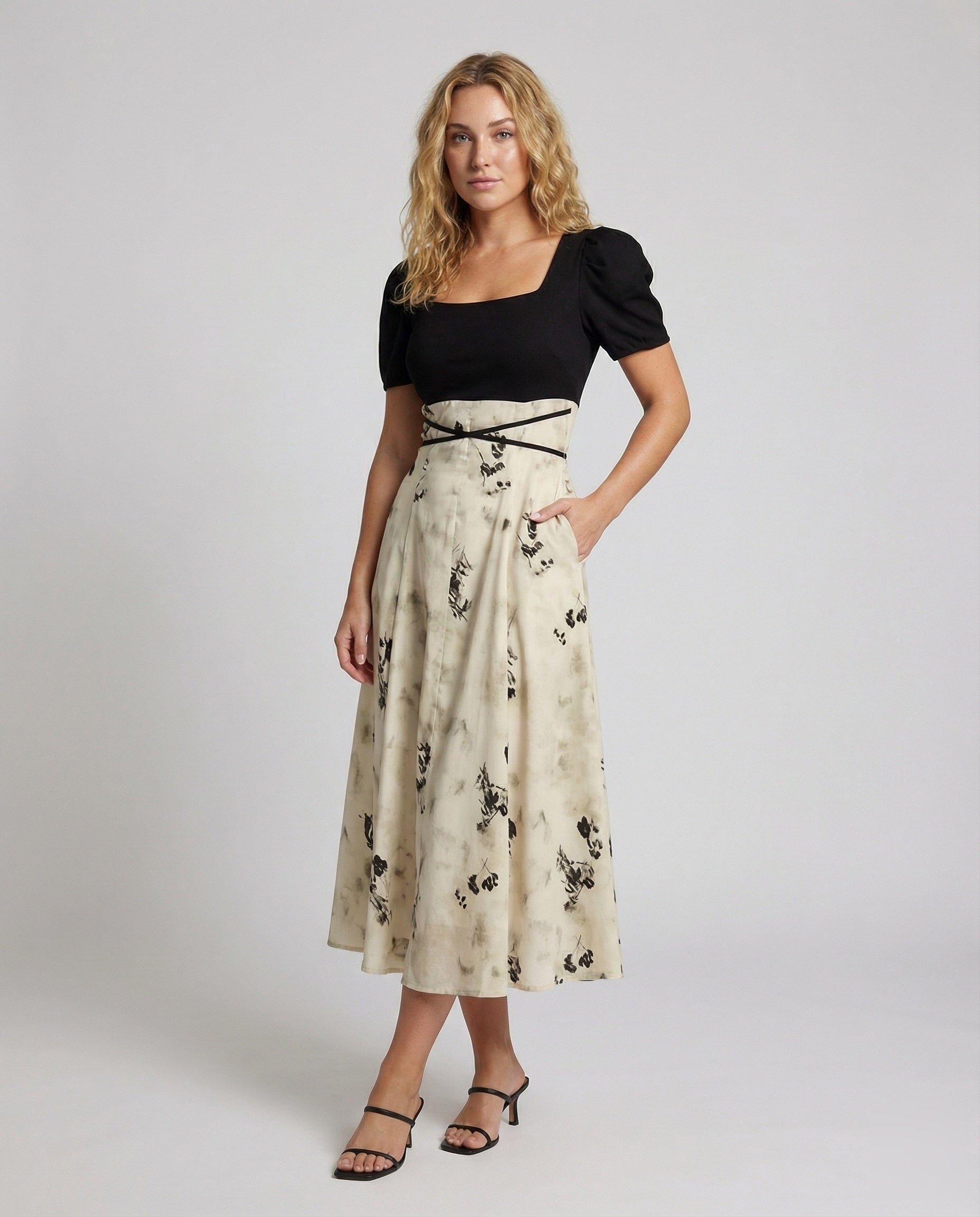 Damen Midikleid Puffärmel Blumenmuster Rock - Norvielle