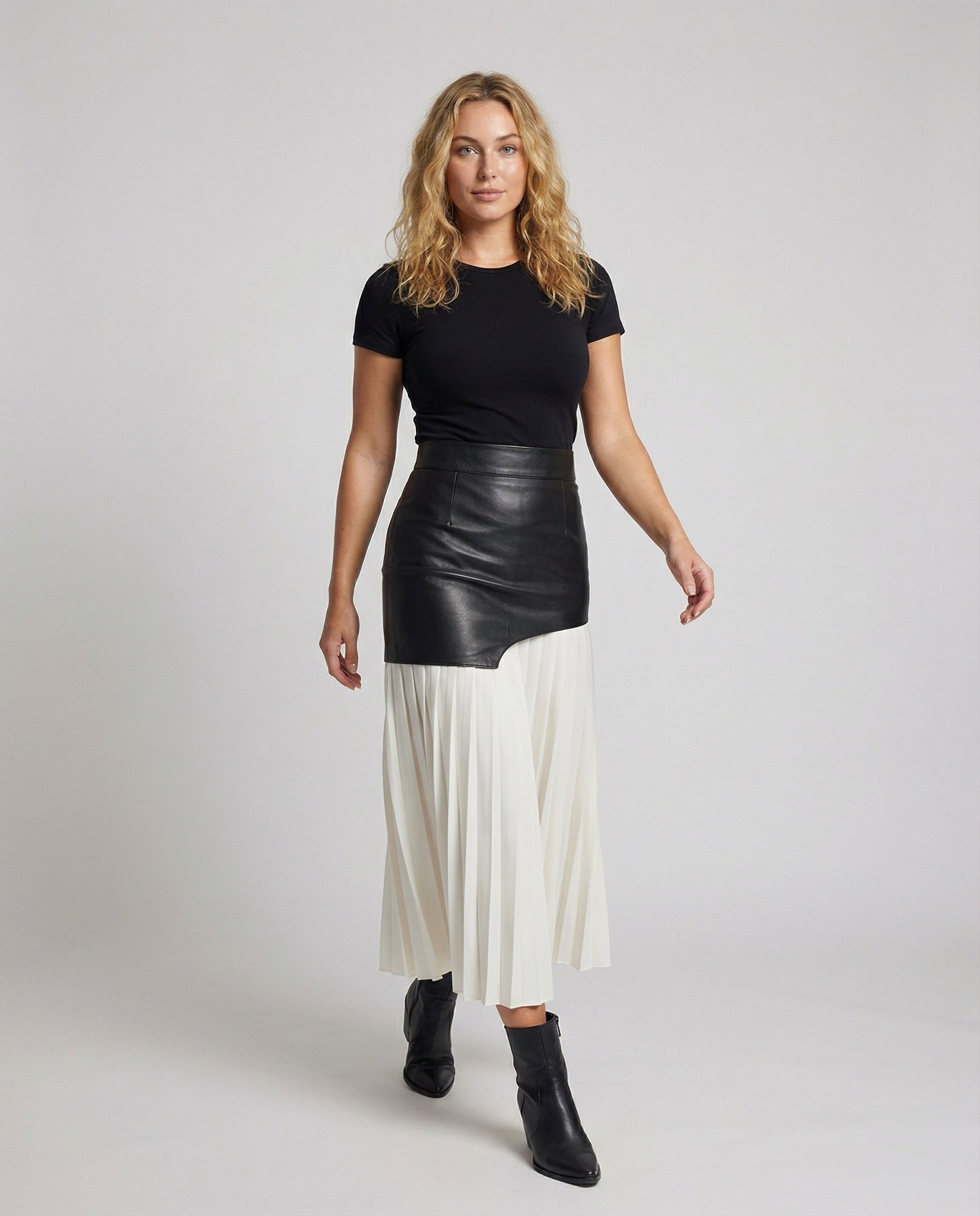 Damen Rock Zweiteilig Kunstleder Schwarz - Norvielle