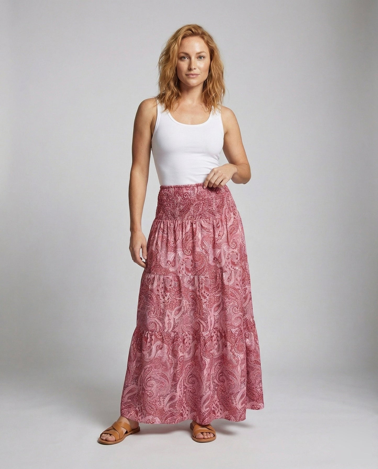 Damen Stufenrock Paisley-Muster Bodenlänge - Norvielle