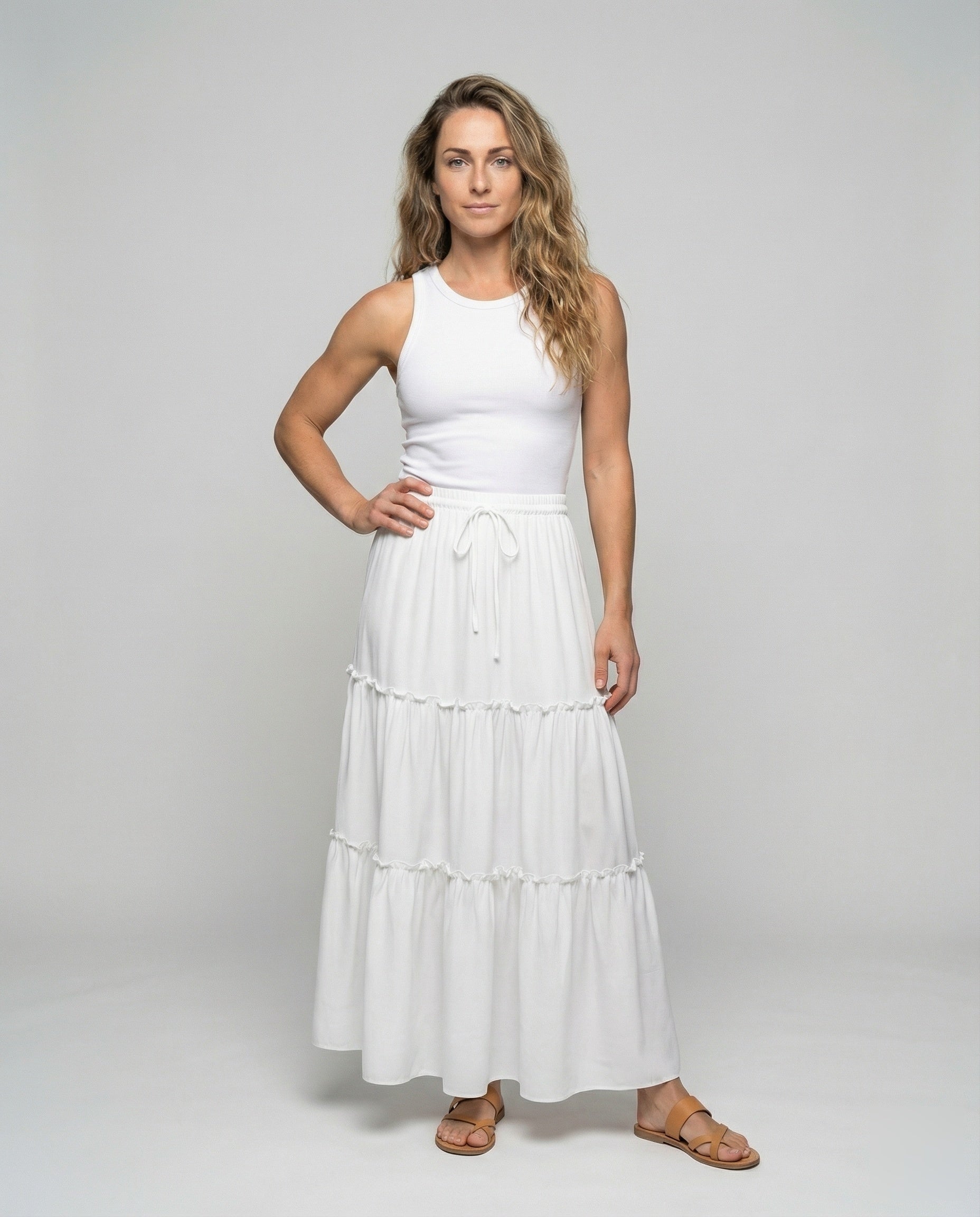 Damen Maxirock Dreistufig Volant Schwarz - Norvielle