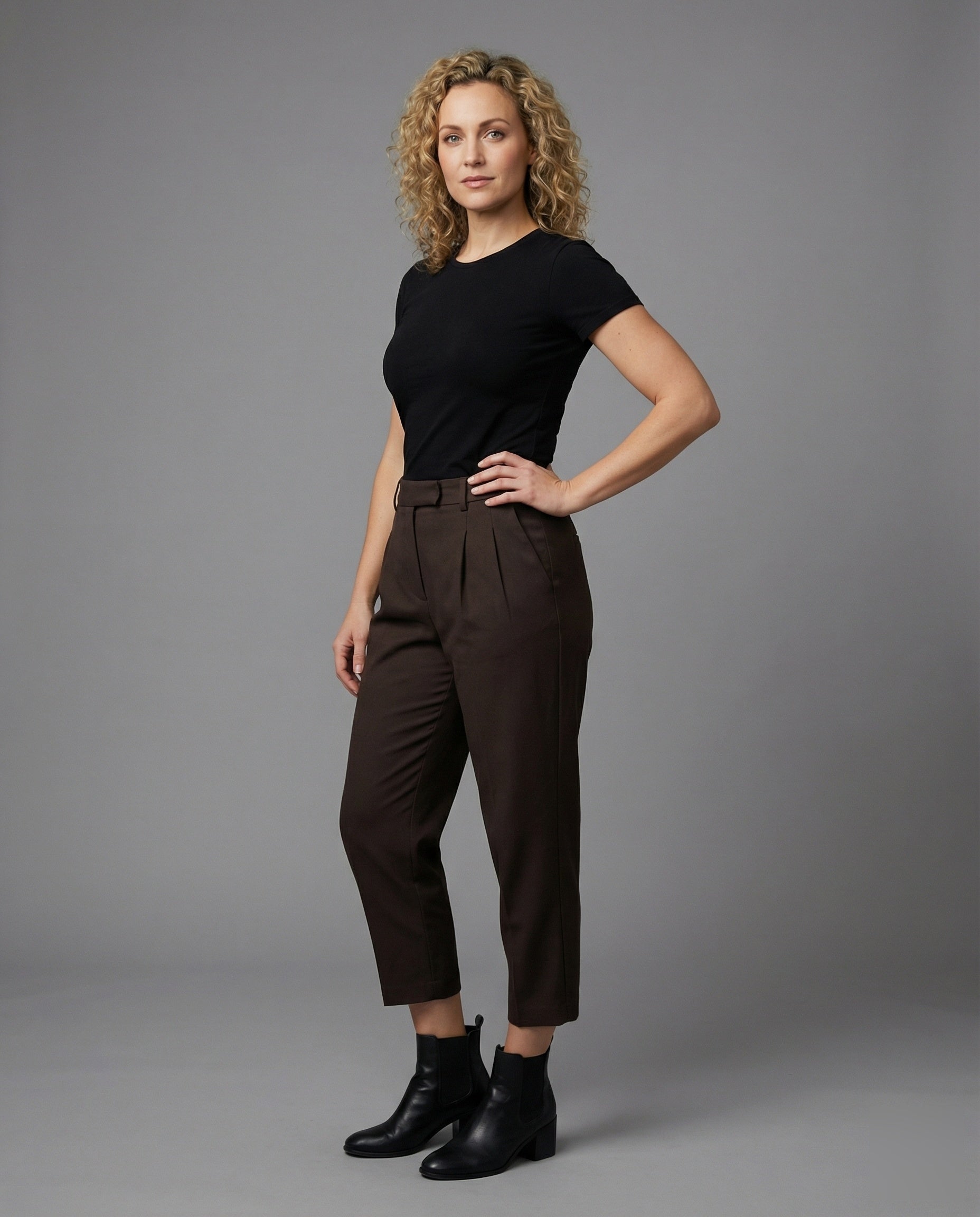 Damen Bundfaltenhose Elegant Schwarz - Norvielle