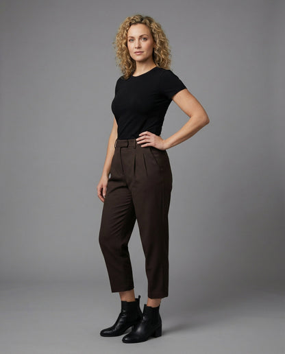 Damen Bundfaltenhose Elegant Schwarz - Norvielle