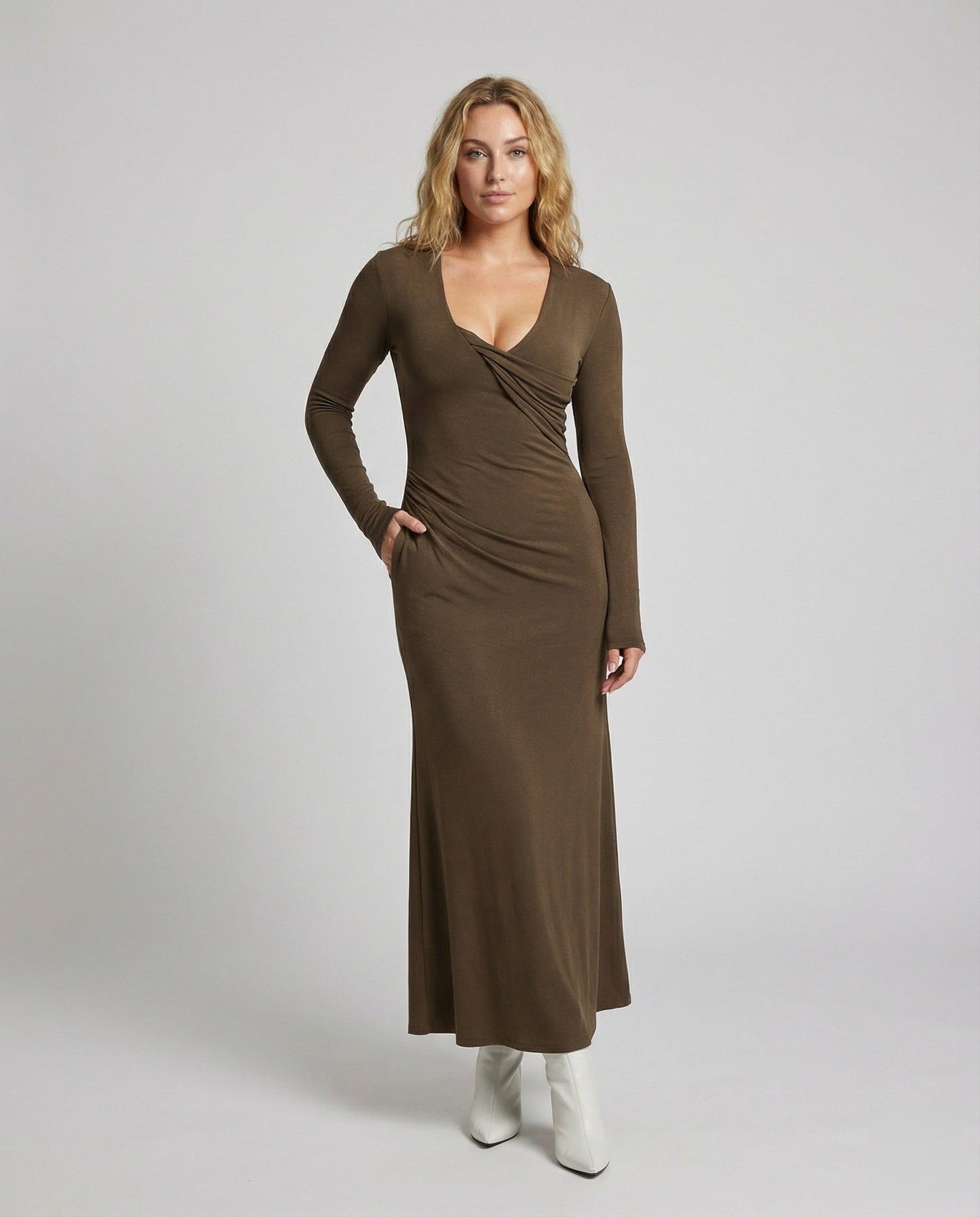 Damen Maxikleid Figurbetont Glockenärmel - Norvielle