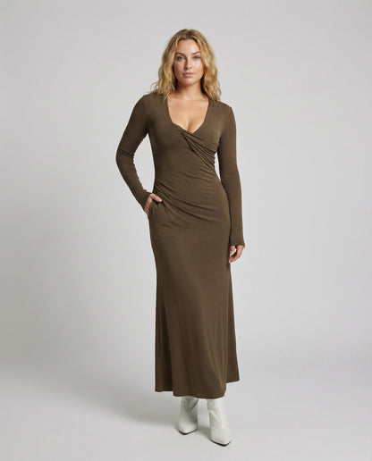 Damen Maxikleid Figurbetont Glockenärmel - Norvielle