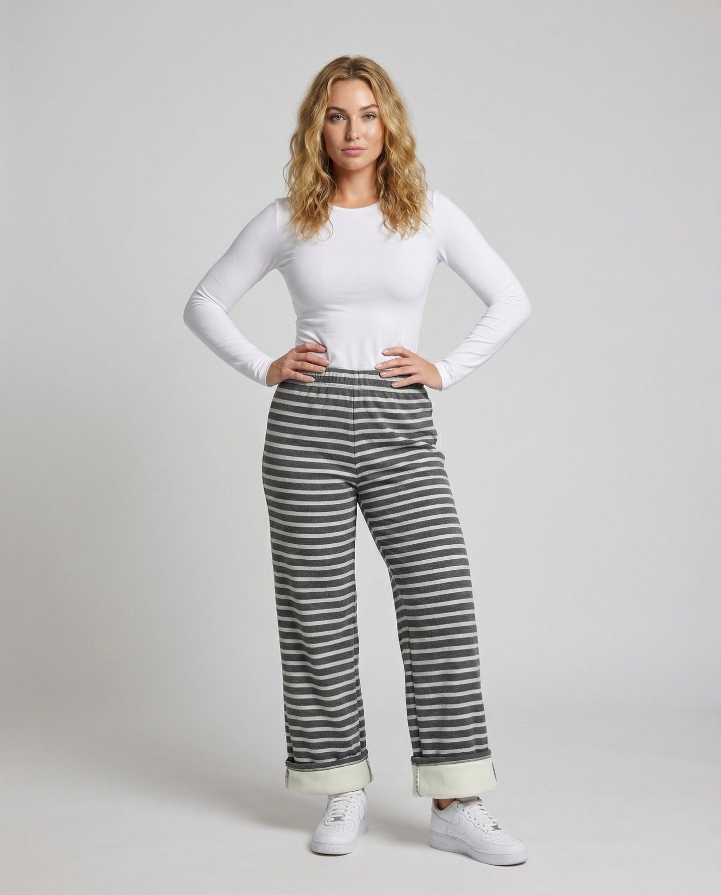 Damen Thermo-Freizeithose Fleece Streifen Schwarz - Norvielle