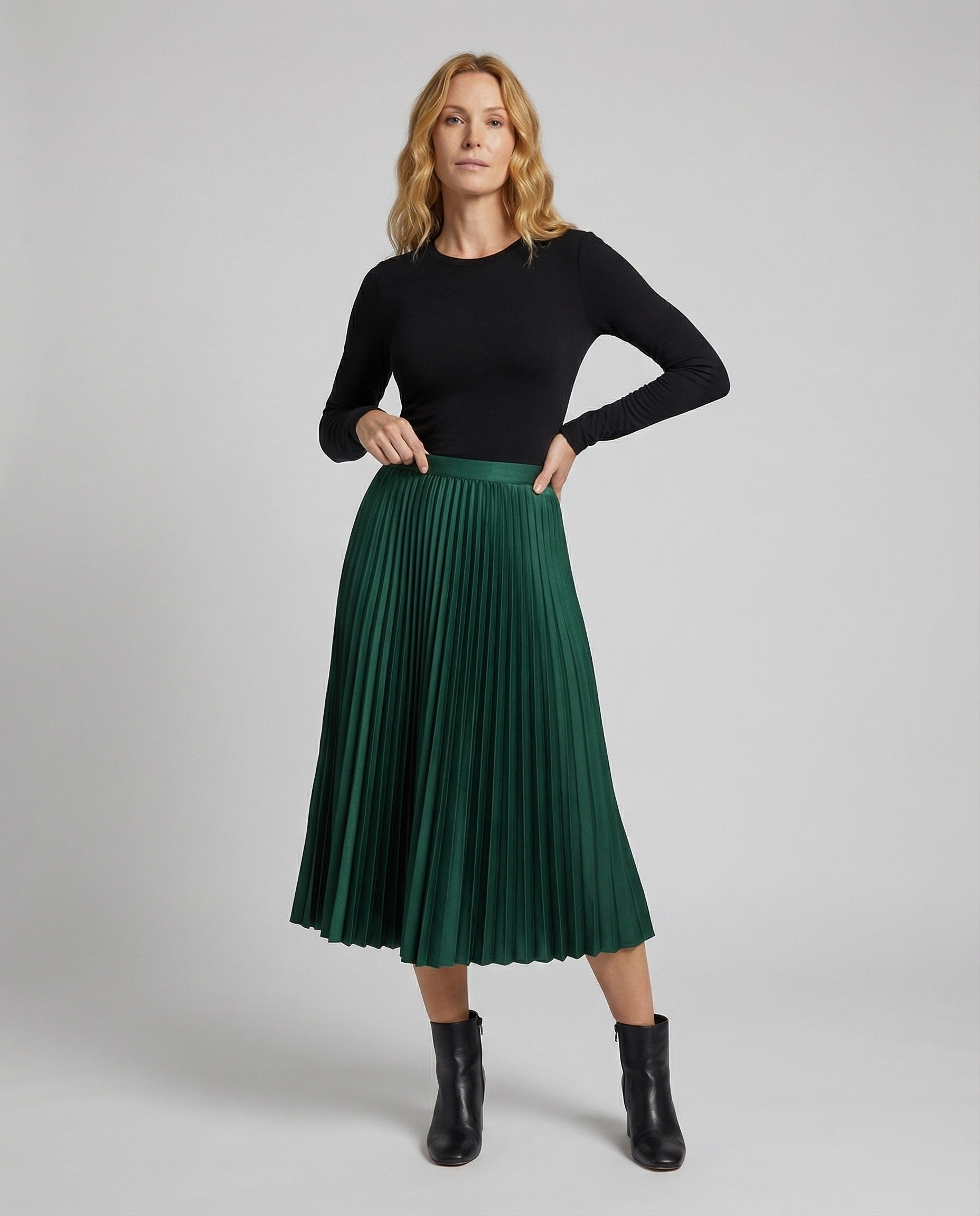Damen Midirock Satin Plissee - Norvielle