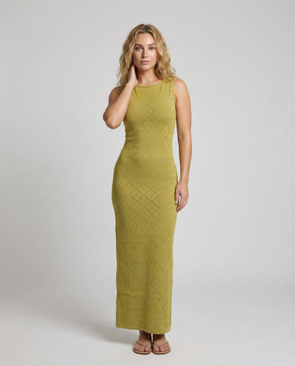 Damen Maxikleid Figurbetont Ajour Muster Schwarz - Norvielle