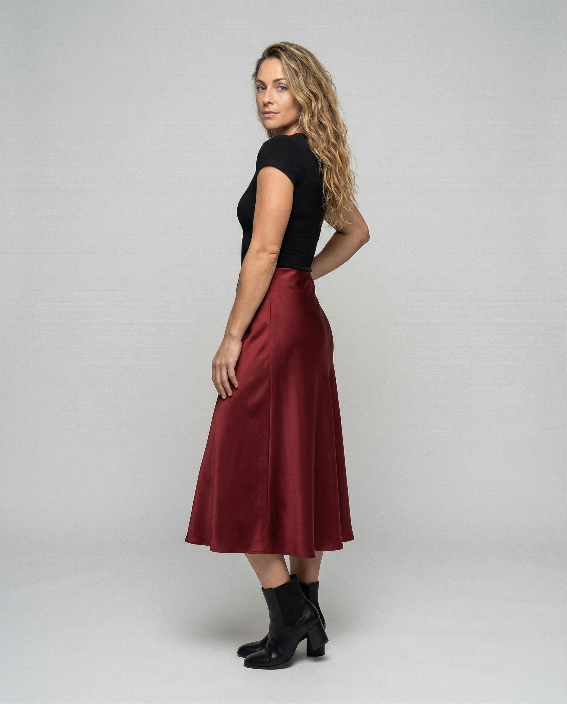 Damen A-Linie Midirock Satin Fließend - Norvielle