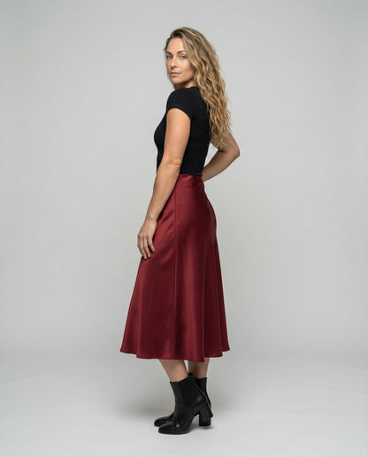Damen A-Linie Midirock Satin Fließend - Norvielle