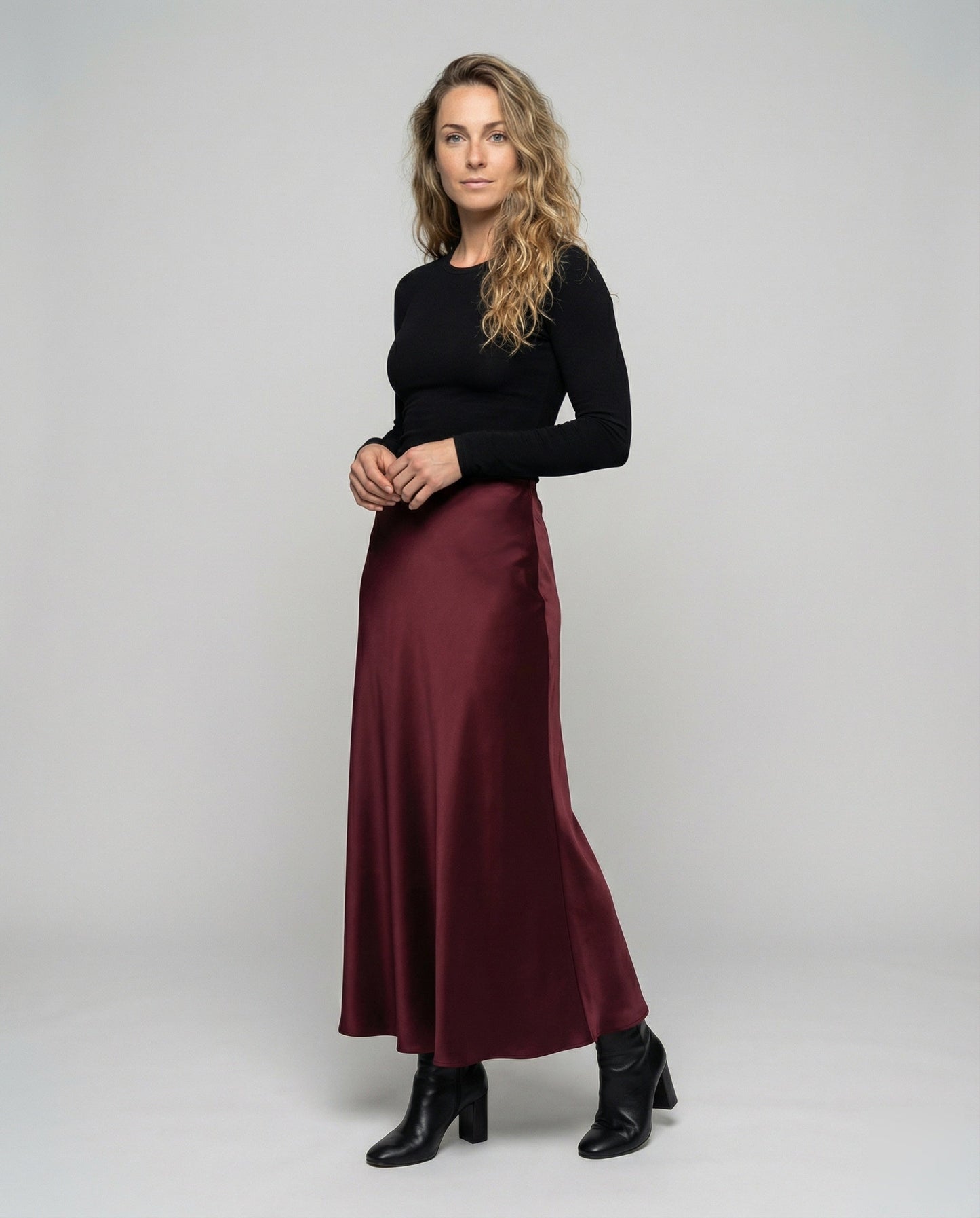 Damen Satin-Sliprock Fließend Schwarz - Norvielle