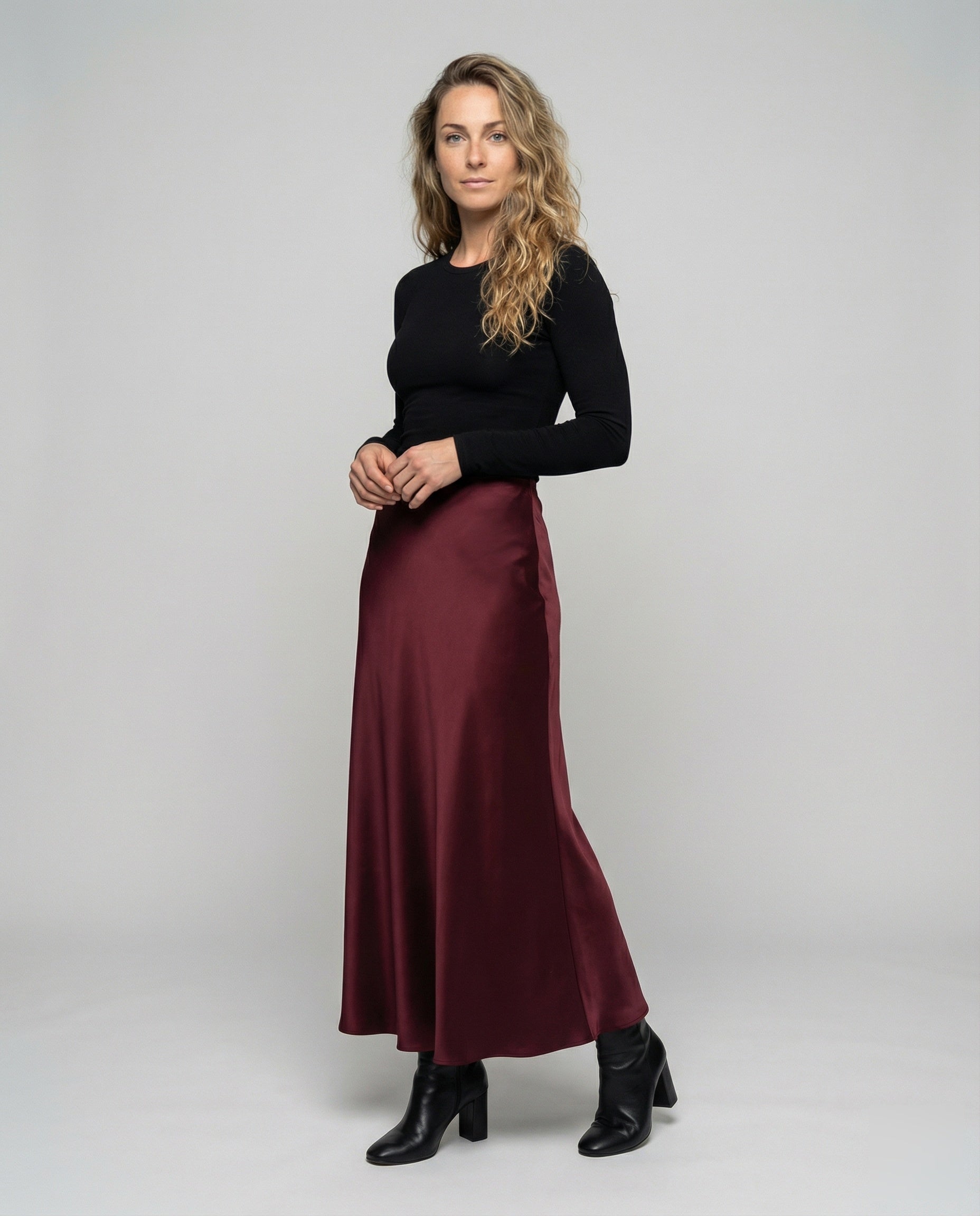 Damen Satin-Sliprock Fließend Schwarz - Norvielle