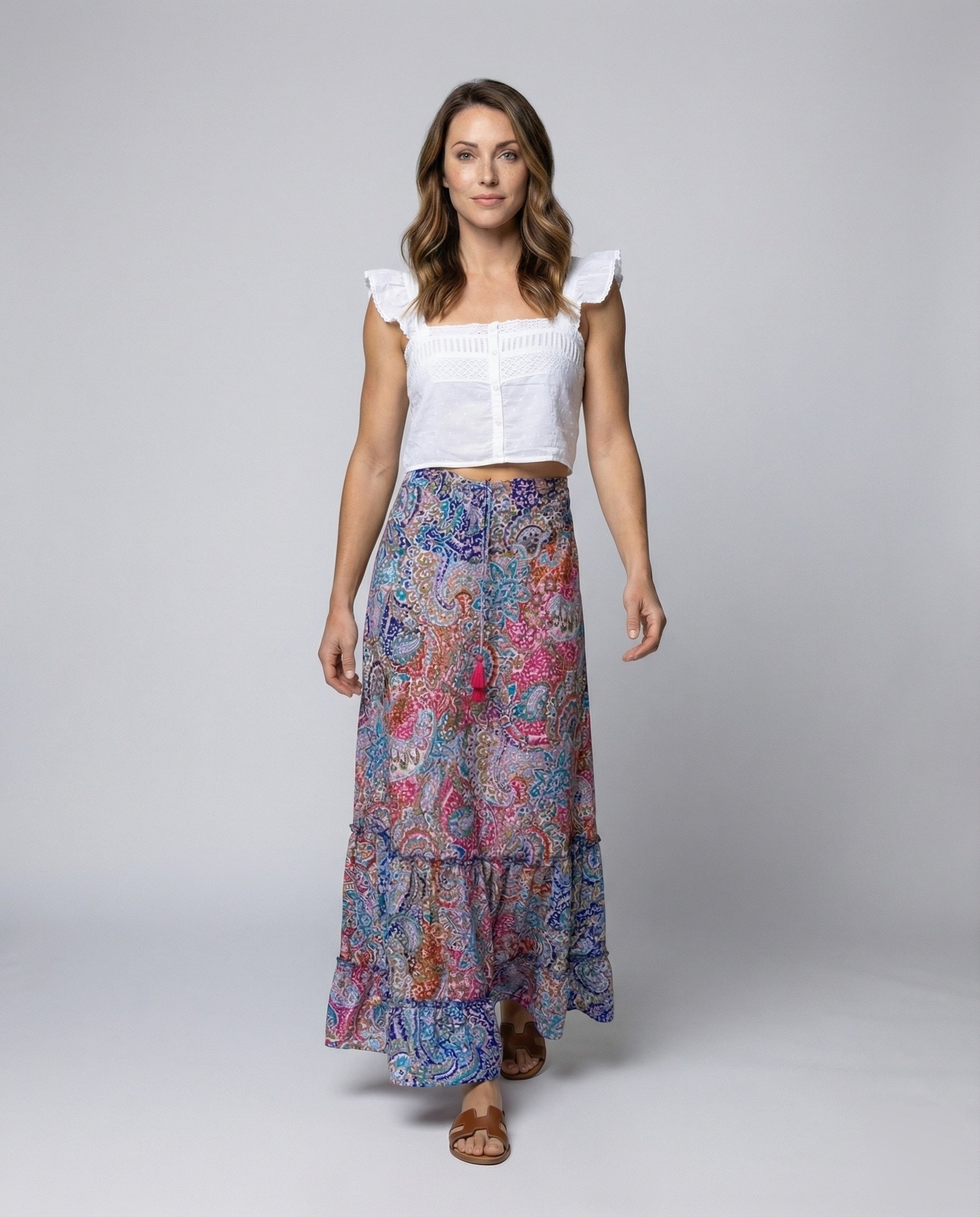Damen Maxirock Paisley-Druck Fließend Schwarz - Norvielle